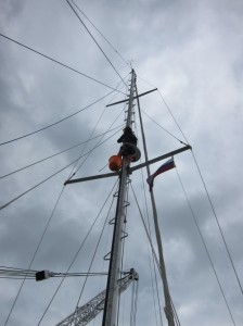 The monkey shins up the mast